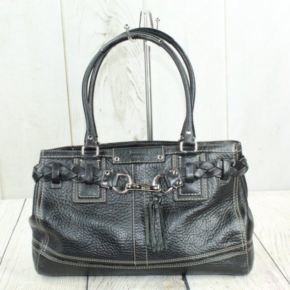 Coach Hamptons Black Pebbled Leather Braided Belt Purse Shoulder Handbag - Picture 2 of 12